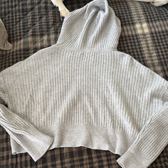 Aerie Light Gray V-Neck Hooded Sweater - Picture 4 of 4
